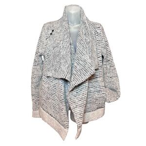 White + Warren Knit Waterfall Cardigan Women’s Size Medium Gray Leather Trim